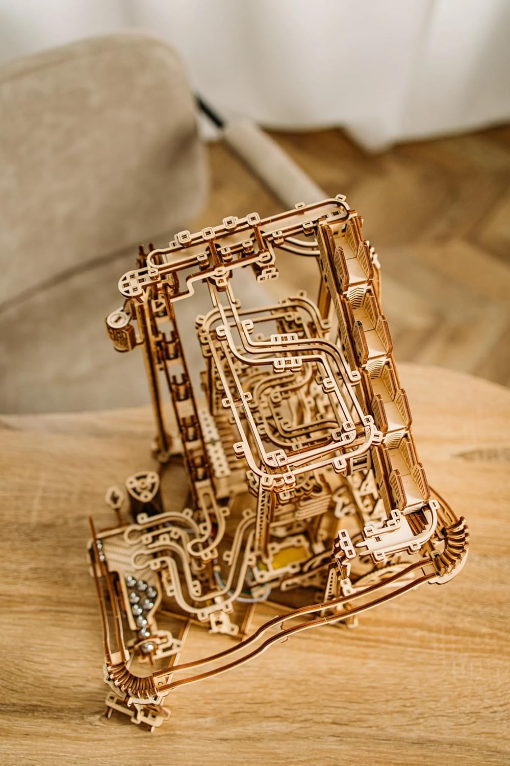 Wood Trick Wooden Marble Run Spiral Electric Motorized - Wooden 3D Puzzles for Adults to Build - 13x13 - Roller Coaster Mechanical Wooden Model Kits for Adults to Build