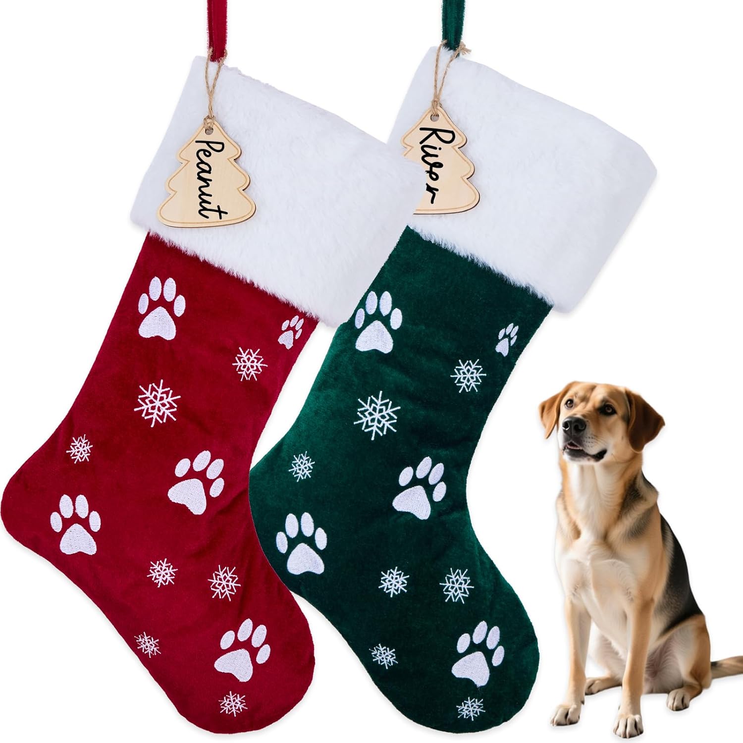Flycalf Velvet Christmas Stockings 6 Pack Large 20 Inches with Hanging Loop Embroidery Classic Luxury Family Ornament Fireplace Hanging Stockings for Christmas Decorations