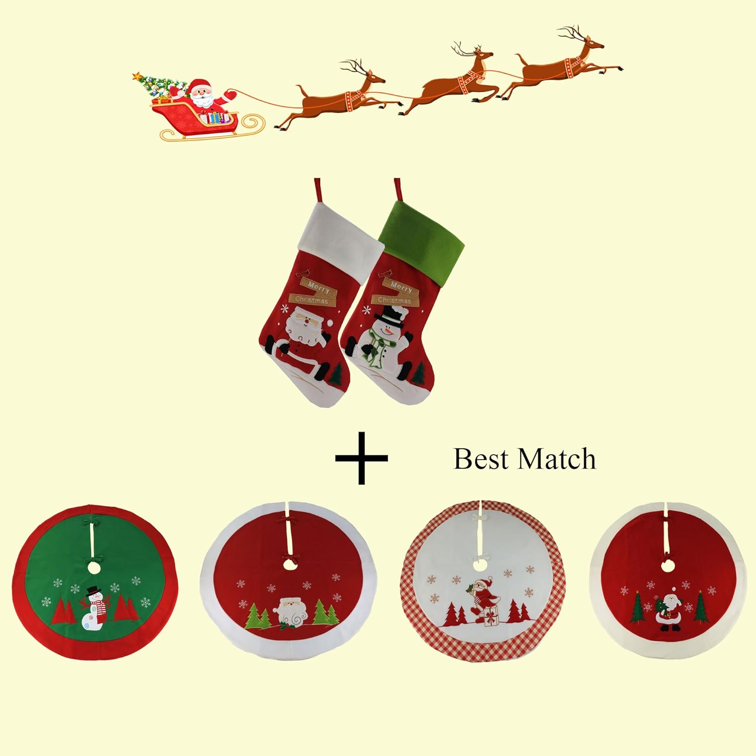 WEWILL Classic Christmas Stockings Set of 2 Elk, Snowman Xmas Character 17 inch Christmas Decorations Gift for Family Kids (Style 4)