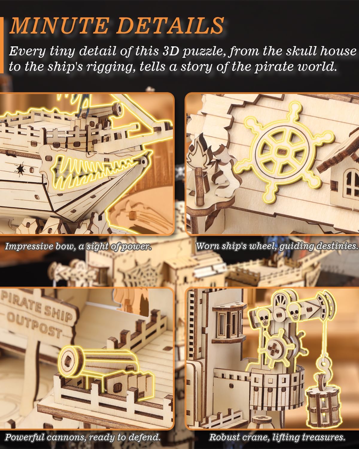 Desafiante rompecabezas de madera 3D de holandés volador para adultos, kit de modelo de barco pirata para construir, regalo ideal de Navidad o cumpleaños para entusiastas de los rompecabezas