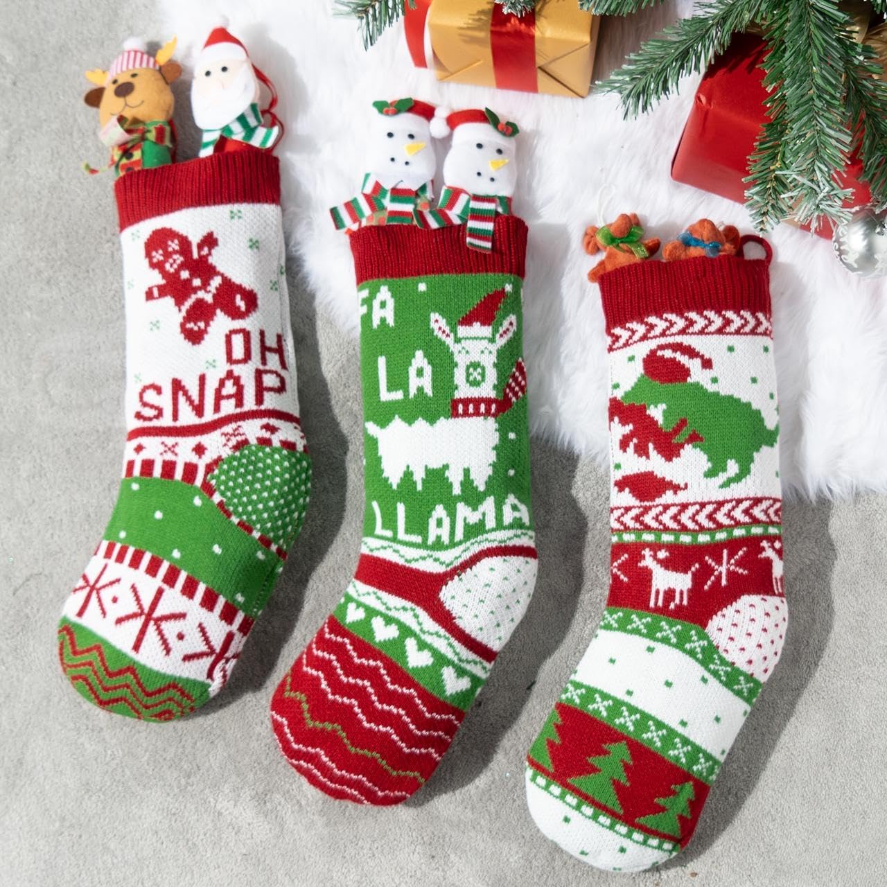 JOYIN 3 Pack 18” Christmas Stockings, Large Size Rustic Cable Knit Xmas Stocking in Red & Green, for Family Holiday Season Decorations