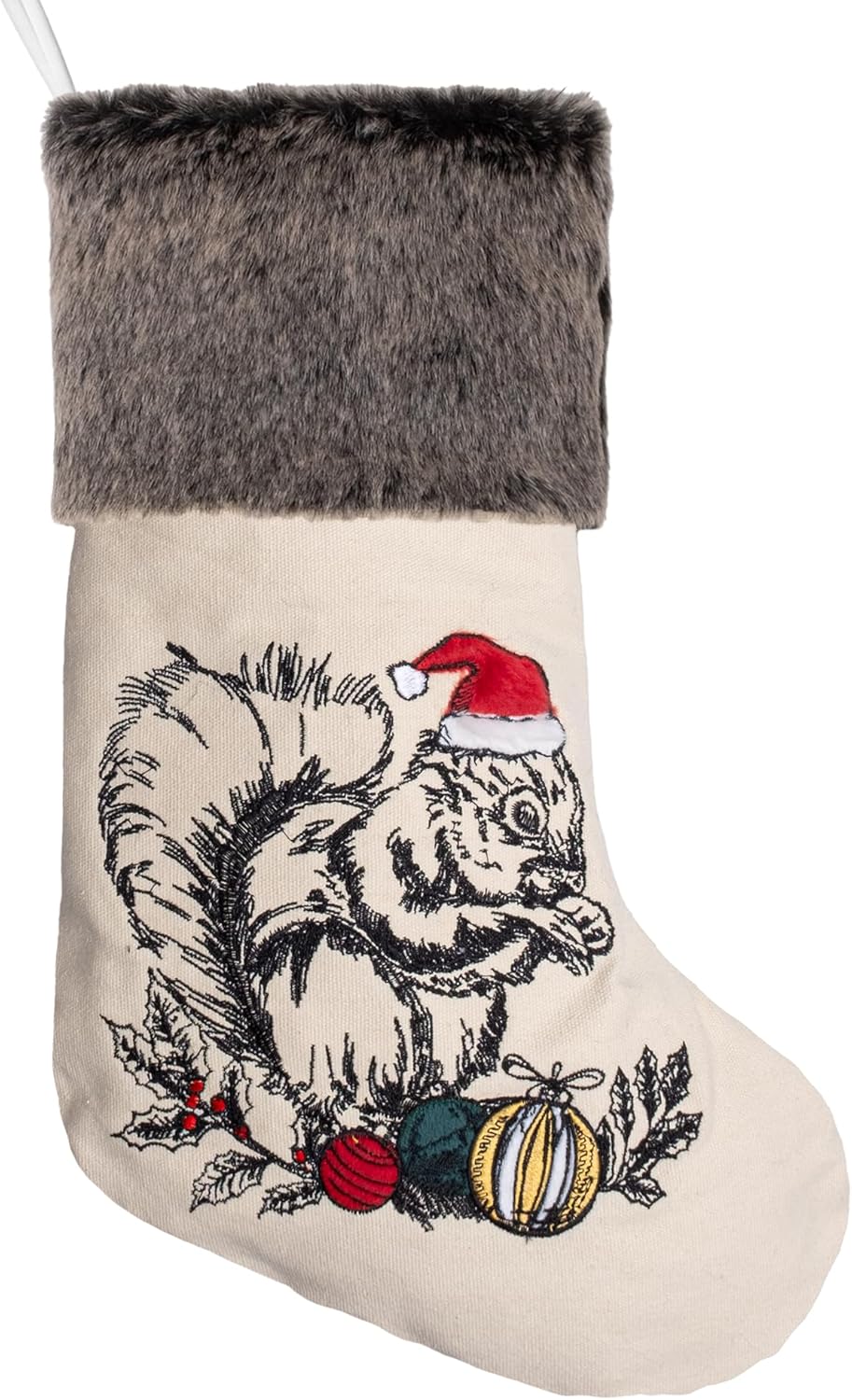 BHD BEAUTY Set of 6 Christmas Stockings Gray Burlap Buffalo Red Plaid Soft Faux Fur 20 Inches Lovely Embroidery Pattern for Family Decorations Hanging Ornament for Xmas Holiday Party