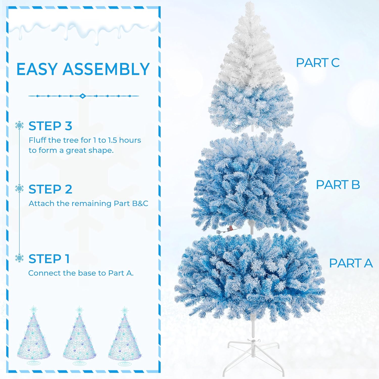 6ft Snow Flocked Pre-lit Christmas Tree with 250 Warm White Lights, 820 Lush Branch Tips & Quick-Assembly Hinged Design, Full Artificial Xmas Tree for Winter Holiday Décor, Green & White