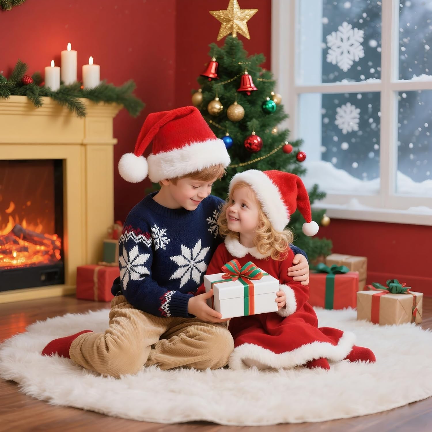 Christmas Hat, Santa Hats for Adults & Kids Red Velvet Comfort Extra Thicken Holiday Xmas Hat for New Year Festive Party