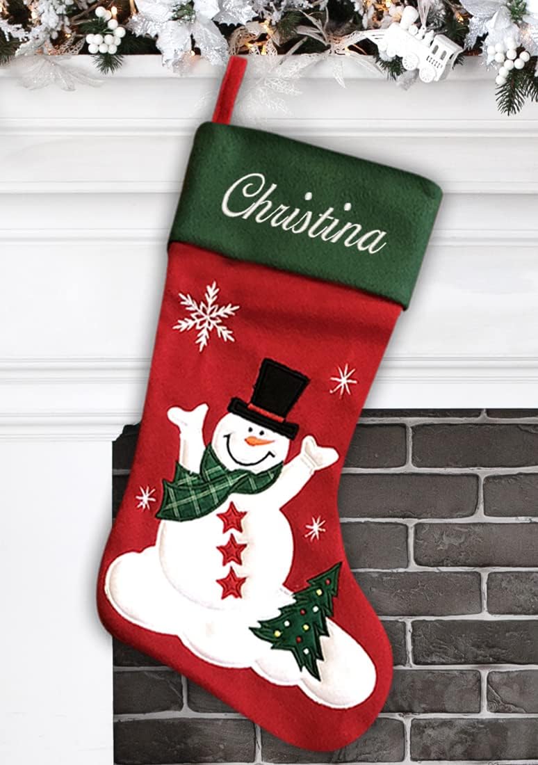 Personalized Christmas Stocking - Santa Stocking - Embroidered Name - Large 18.5inch, Traditional Red and Green, Family Holiday Season Decor
