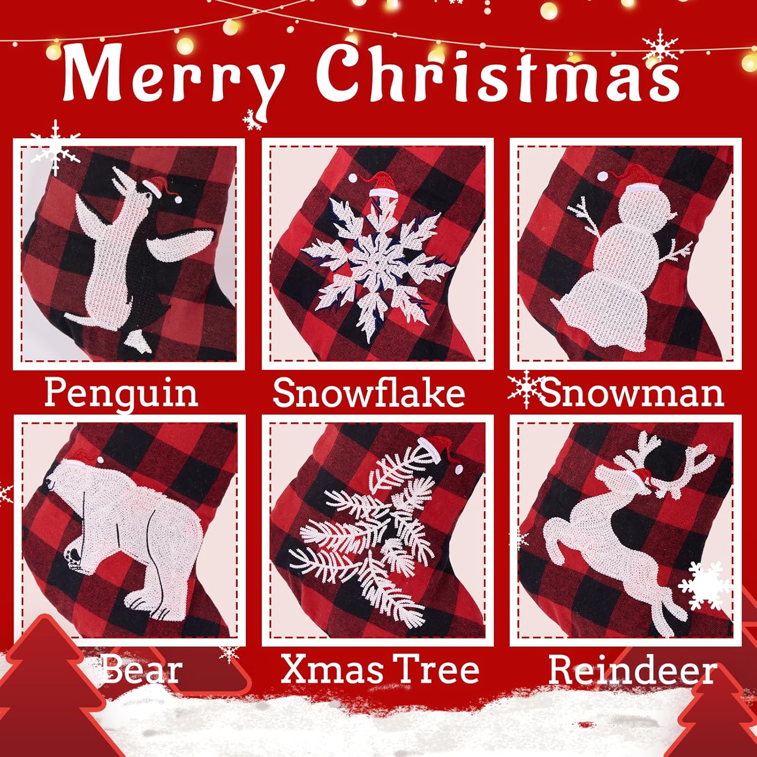 Flycalf Velvet Christmas Stockings 6 Pack Large 20 Inches with Hanging Loop Embroidery Classic Luxury Family Ornament Fireplace Hanging Stockings for Christmas Decorations