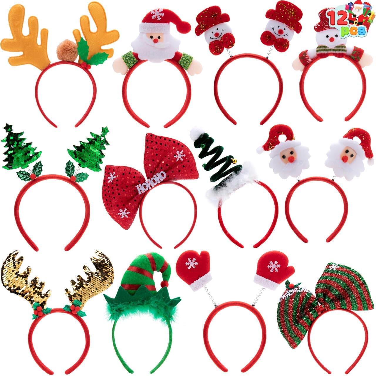 12 Packs Christmas Headbands 3D Head Hat Headbands for Kids Women Men Christmas Parties Costume Accessories Xmas Holiday Party Favors Photo Booth (ONE SIZE FIT ALL)
