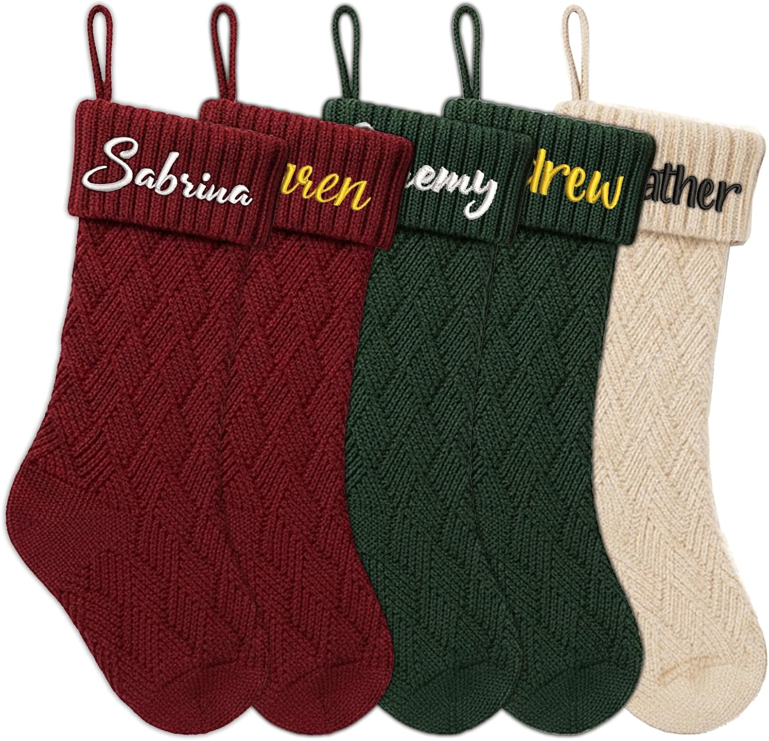 Flycalf Velvet Christmas Stockings 6 Pack Large 20 Inches with Hanging Loop Embroidery Classic Luxury Family Ornament Fireplace Hanging Stockings for Christmas Decorations