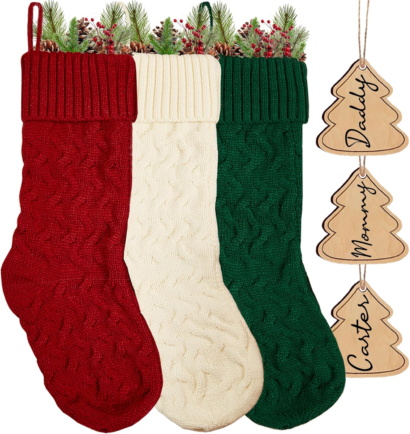 Flycalf Velvet Christmas Stockings 6 Pack Large 20 Inches with Hanging Loop Embroidery Classic Luxury Family Ornament Fireplace Hanging Stockings for Christmas Decorations