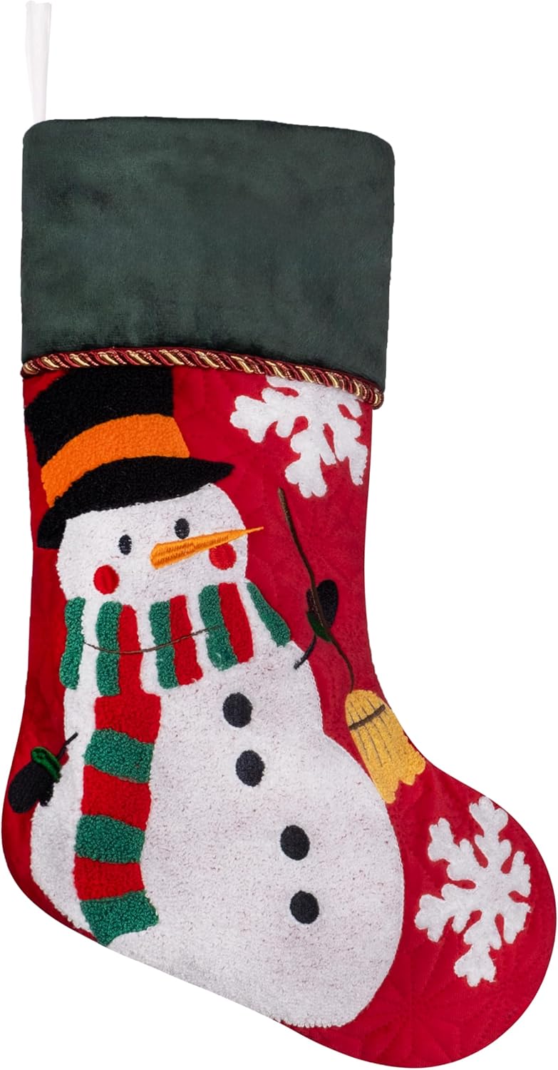 BHD BEAUTY Set of 6 Christmas Stockings Gray Burlap Buffalo Red Plaid Soft Faux Fur 20 Inches Lovely Embroidery Pattern for Family Decorations Hanging Ornament for Xmas Holiday Party