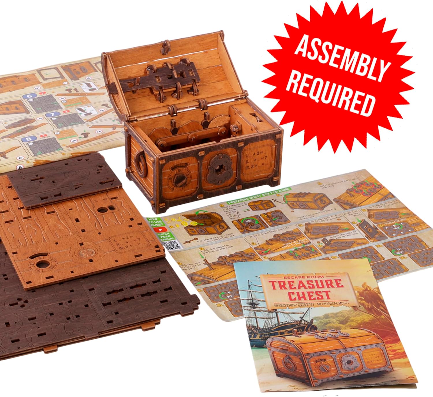 WOODEN.CITY Treasure Chest Puzzle Box for Adults – 3D Wooden Puzzles Mystery Box Brain Teaser & Escape Room Game with Secret Opening (165 Pieces, Gift Idea)