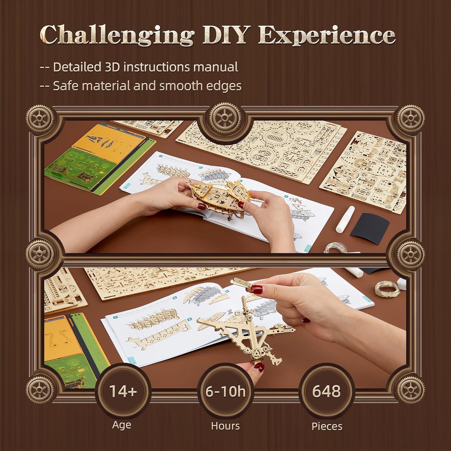 FUNPOLA LED 3D Wood Puzzle Fantasy Airship Model - Steampunk DIY Craft Kit with LED Lights – Intricate Wooden Airship Model Building Set for Teens and Adults(White)