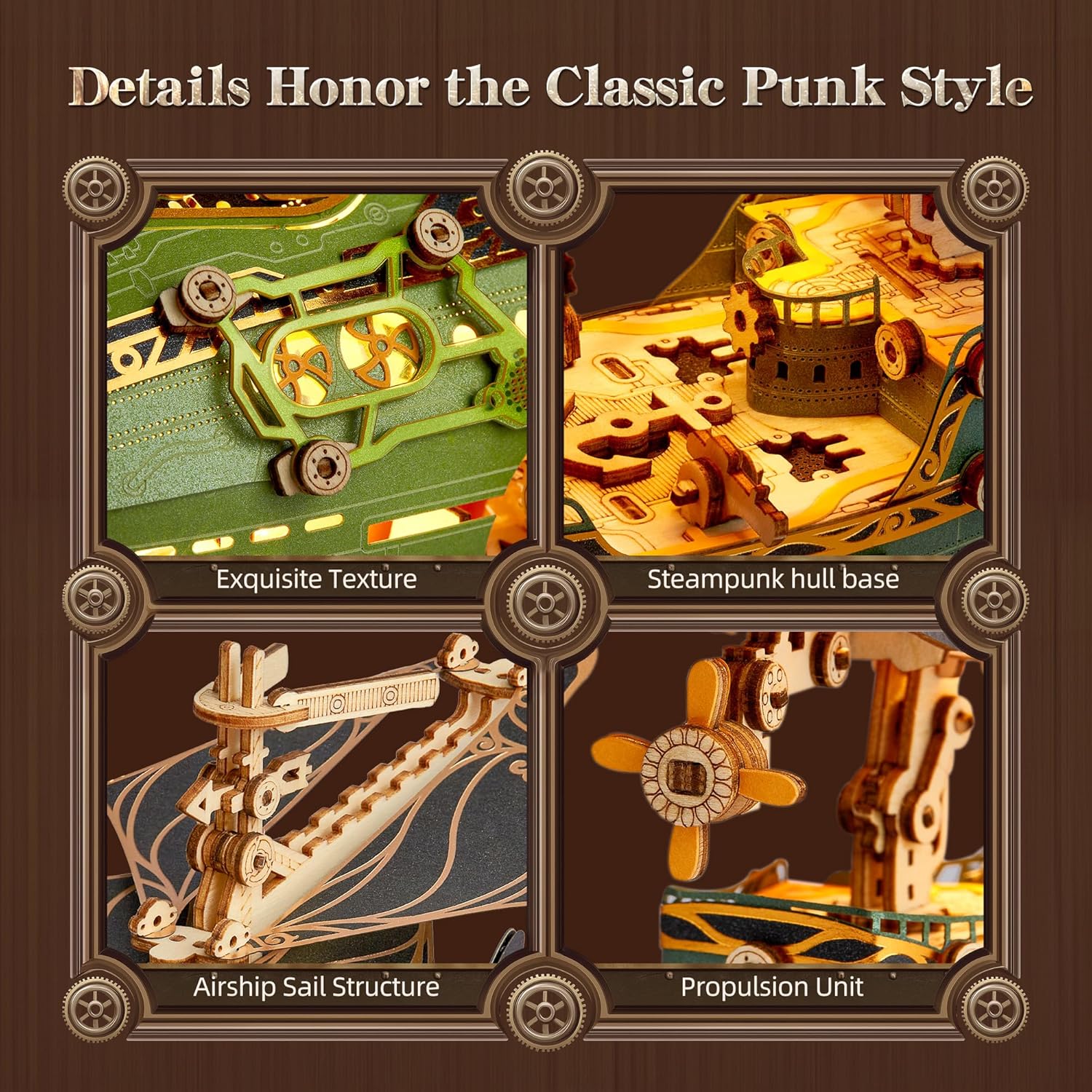 FUNPOLA LED 3D Wood Puzzle Fantasy Airship Model - Steampunk DIY Craft Kit with LED Lights – Intricate Wooden Airship Model Building Set for Teens and Adults(White)