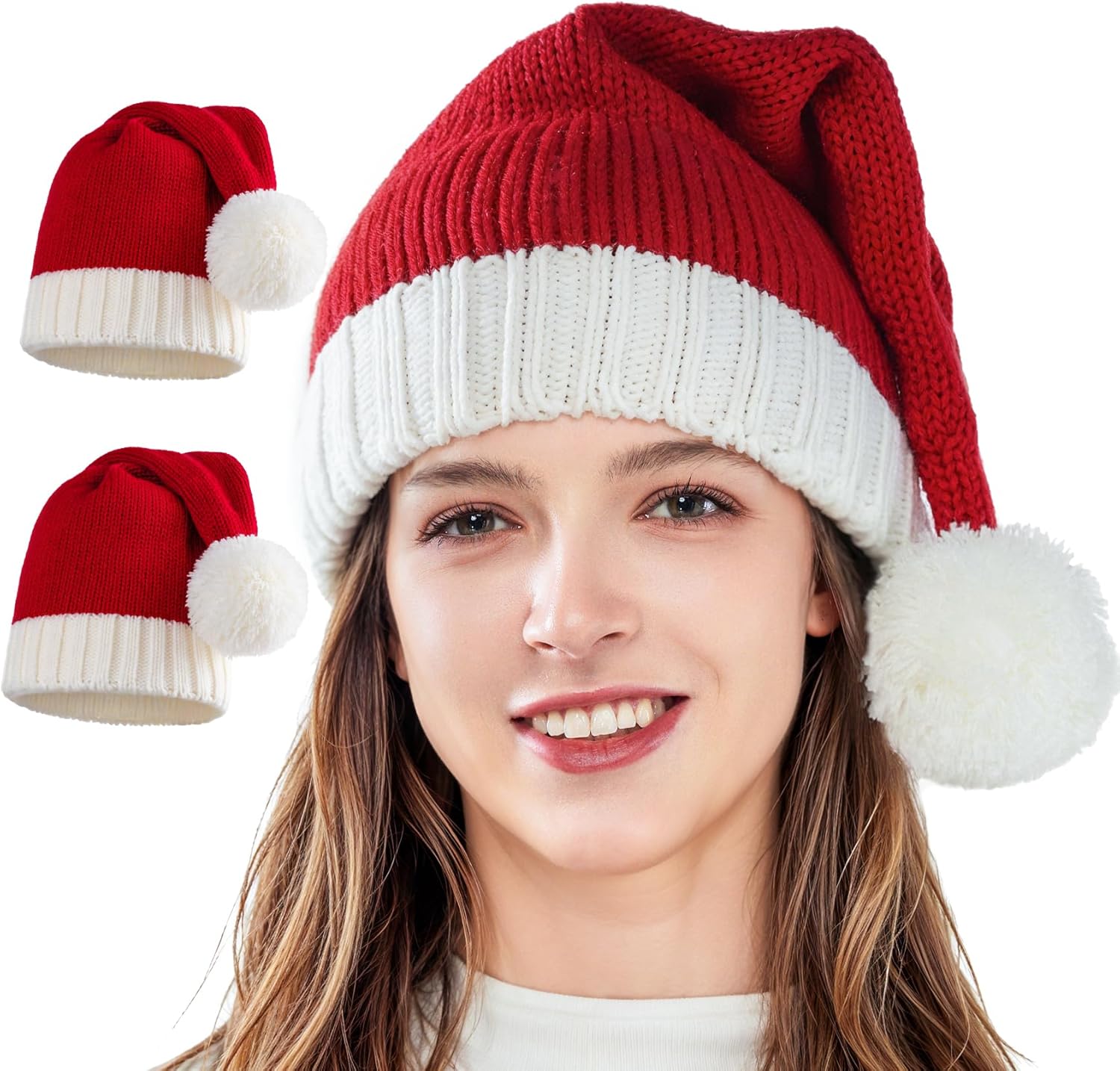 Santa Hat Christmas Hat Xmas Adult Women Men Washable Fade-restant Knitted Soft Warm Long