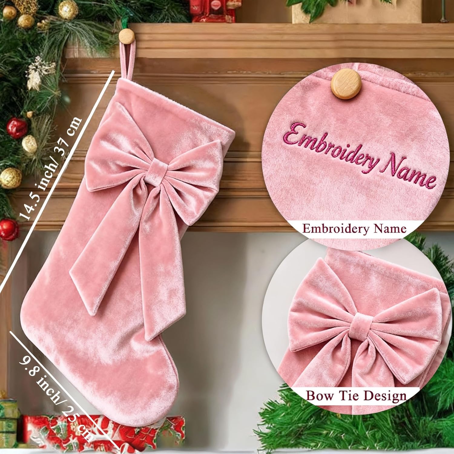 Flycalf Velvet Christmas Stockings 6 Pack Large 20 Inches with Hanging Loop Embroidery Classic Luxury Family Ornament Fireplace Hanging Stockings for Christmas Decorations