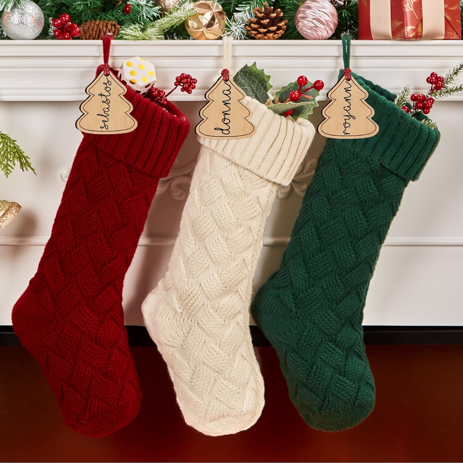 Flycalf Velvet Christmas Stockings 6 Pack Large 20 Inches with Hanging Loop Embroidery Classic Luxury Family Ornament Fireplace Hanging Stockings for Christmas Decorations