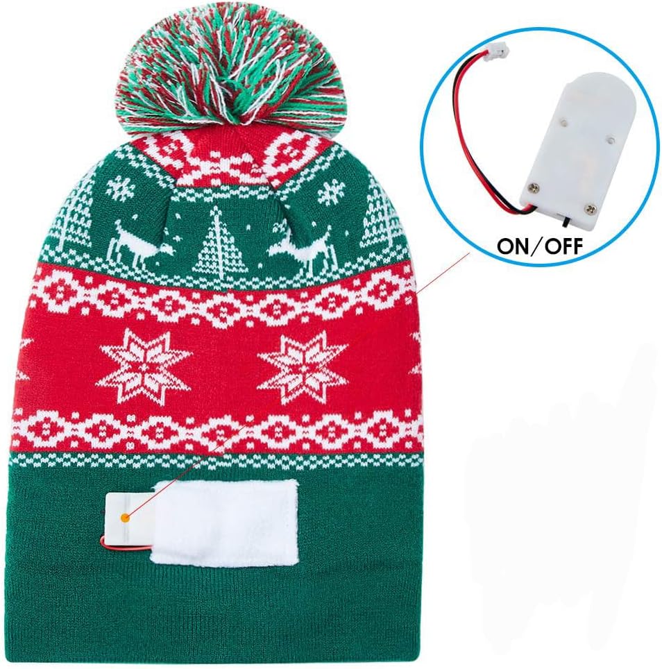 Unisex Ugly LED Christmas Hat Novelty Colorful Light-up Stylish Knitted Sweater Xmas Party Beanie Cap(6 Lights)