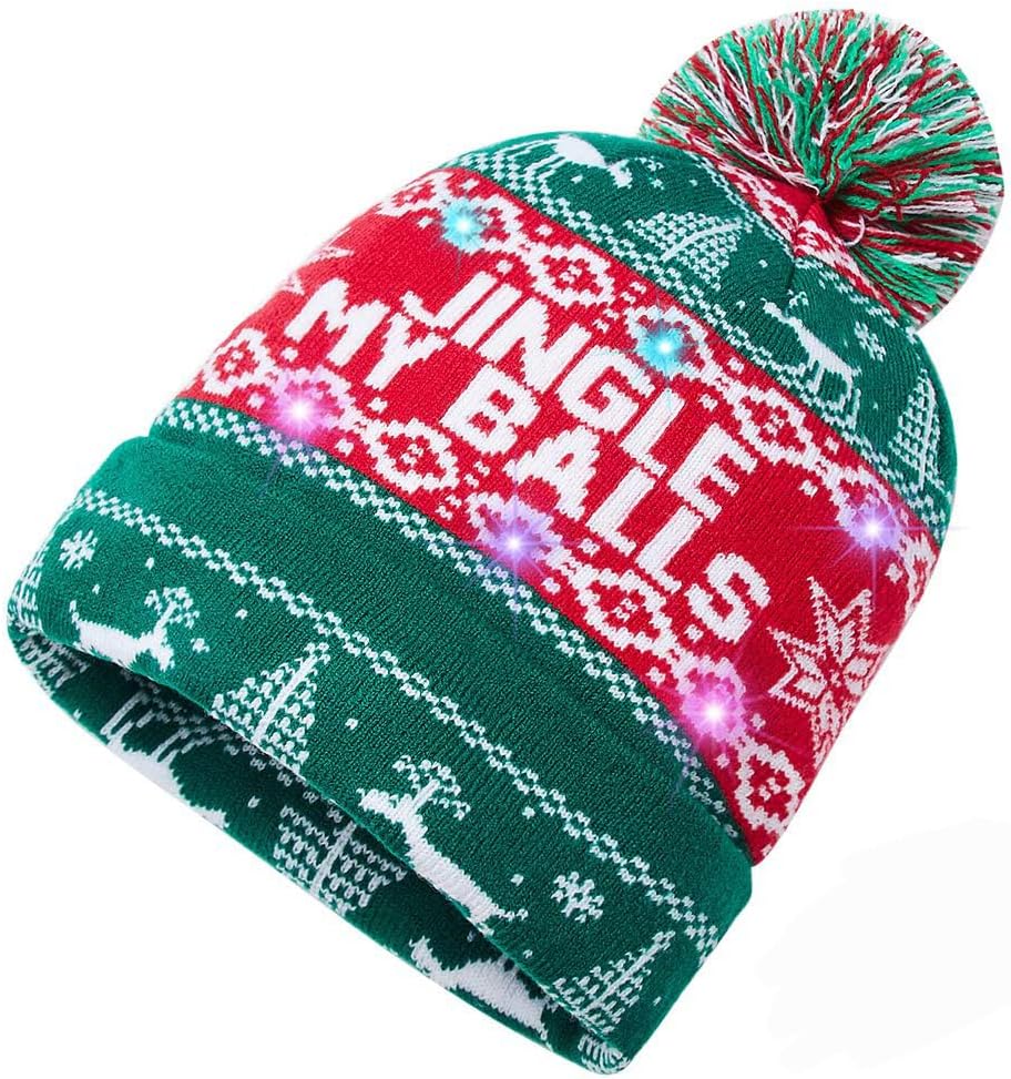 Unisex Ugly LED Christmas Hat Novelty Colorful Light-up Stylish Knitted Sweater Xmas Party Beanie Cap(6 Lights)