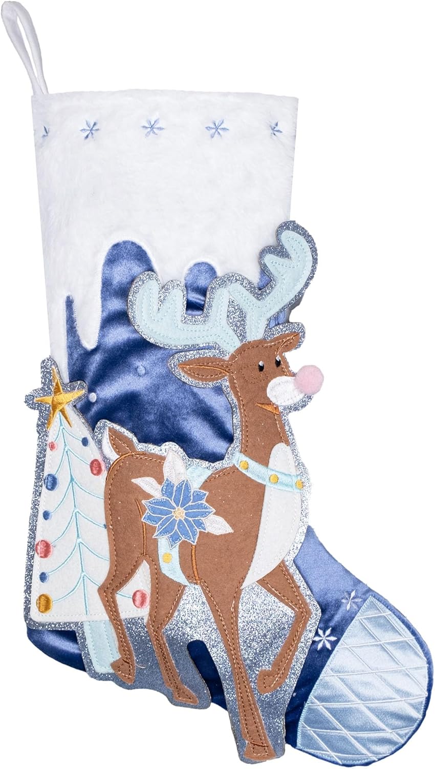 BHD BEAUTY Set of 6 Christmas Stockings Gray Burlap Buffalo Red Plaid Soft Faux Fur 20 Inches Lovely Embroidery Pattern for Family Decorations Hanging Ornament for Xmas Holiday Party