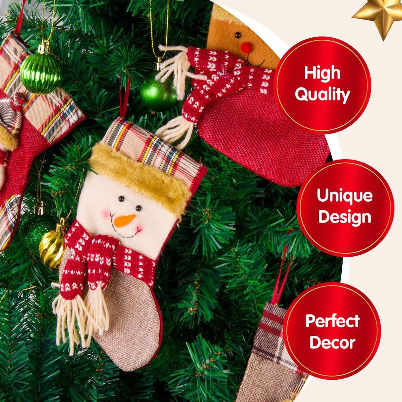 JOYIN 12 Pcs Mini Christmas 3D Bulk Xmas Stockings Santa Snowman Reindeer Burlap Stockings for Present Holders Treat Bags Christmas Tree Decoration Xmas Party Decors