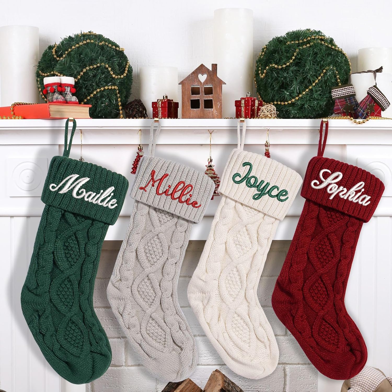Flycalf Velvet Christmas Stockings 6 Pack Large 20 Inches with Hanging Loop Embroidery Classic Luxury Family Ornament Fireplace Hanging Stockings for Christmas Decorations