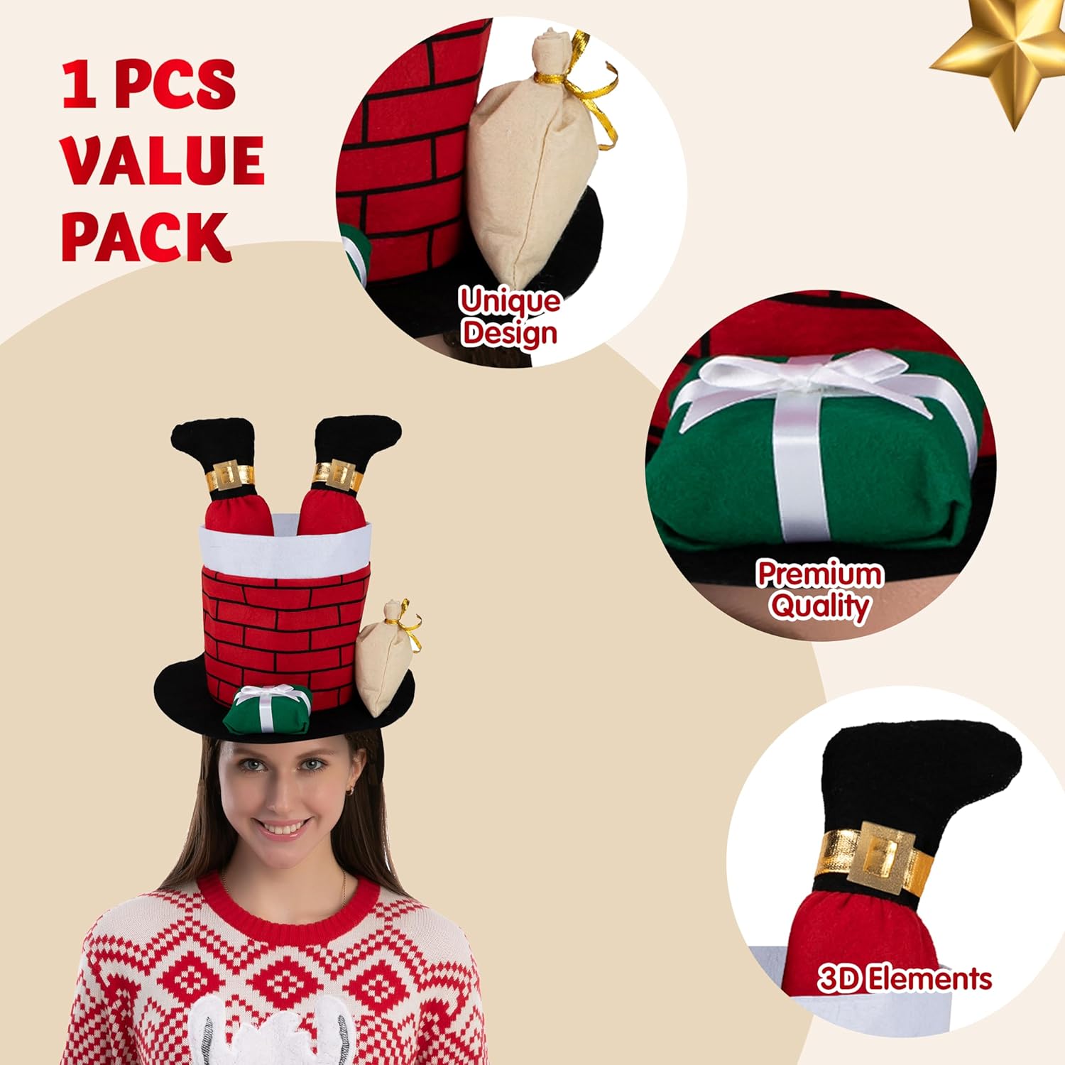 Christmas Hat for Women Men, Funny for Cute and Festive Party Dress Up Celebrations, Decorations, Costume Accessories