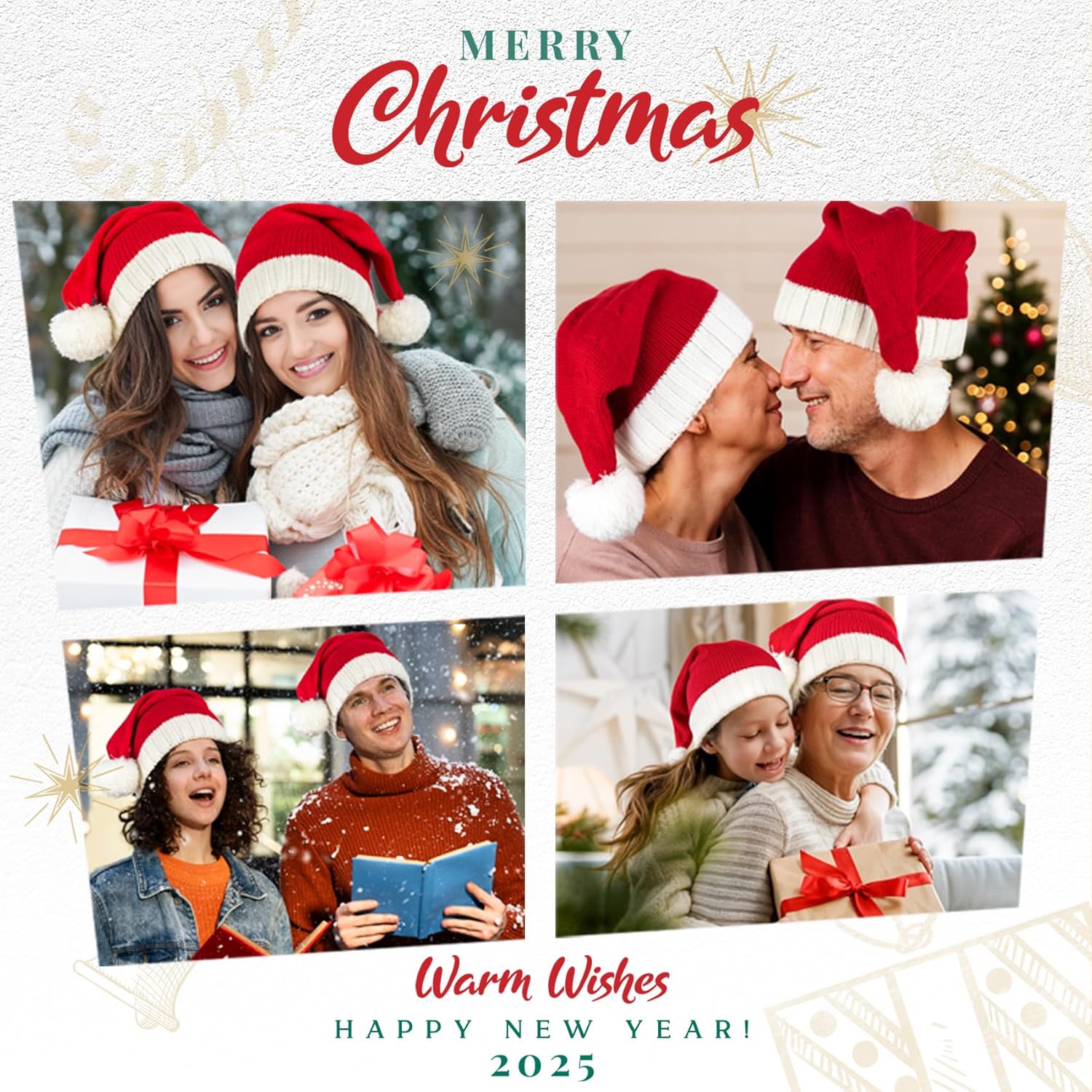 Santa Hat Christmas Hat Xmas Adult Women Men Washable Fade-restant Knitted Soft Warm Long