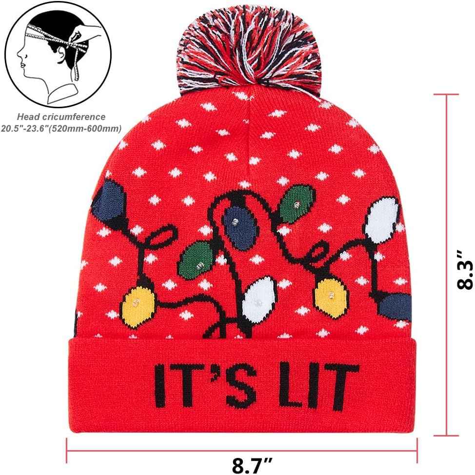 Unisex Ugly LED Christmas Hat Novelty Colorful Light-up Stylish Knitted Sweater Xmas Party Beanie Cap(6 Lights)