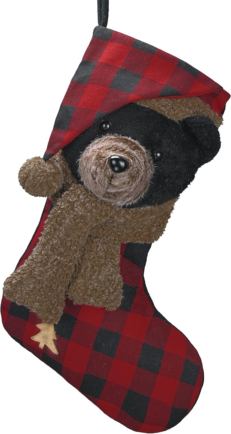 Valery Madelyn Christmas Stockings for Christmas Gifts & Decorations, 21 Inch Fabric Red Black Tartan Bear Cute Plush Personalized Fireplace Hanging Ornament for Holiday Xmas Party Decor