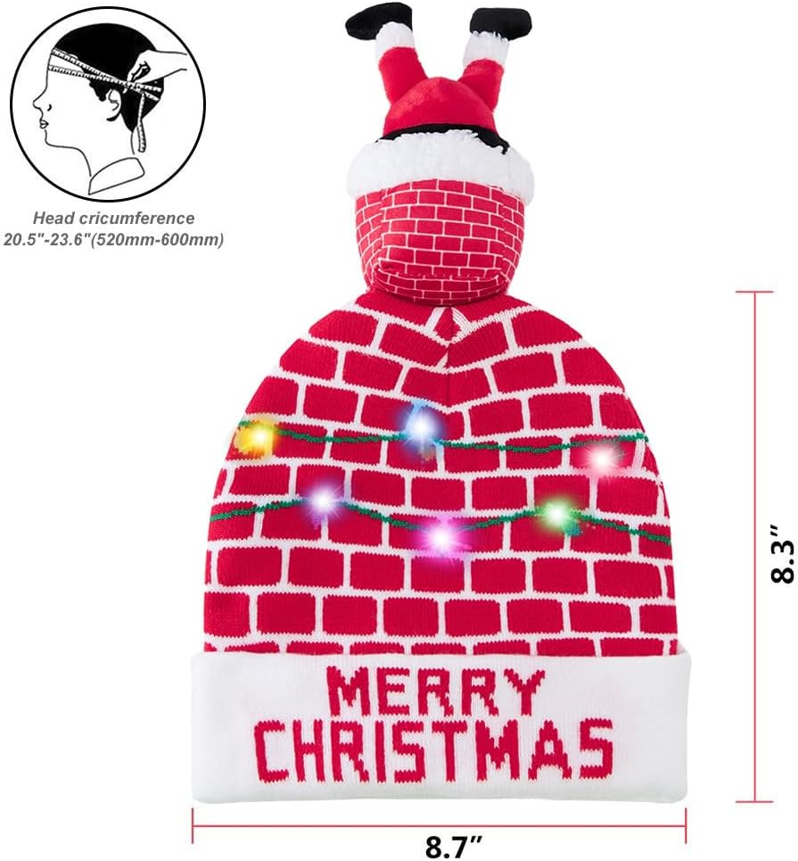 Unisex Ugly LED Christmas Hat Novelty Colorful Light-up Stylish Knitted Sweater Xmas Party Beanie Cap(6 Lights)