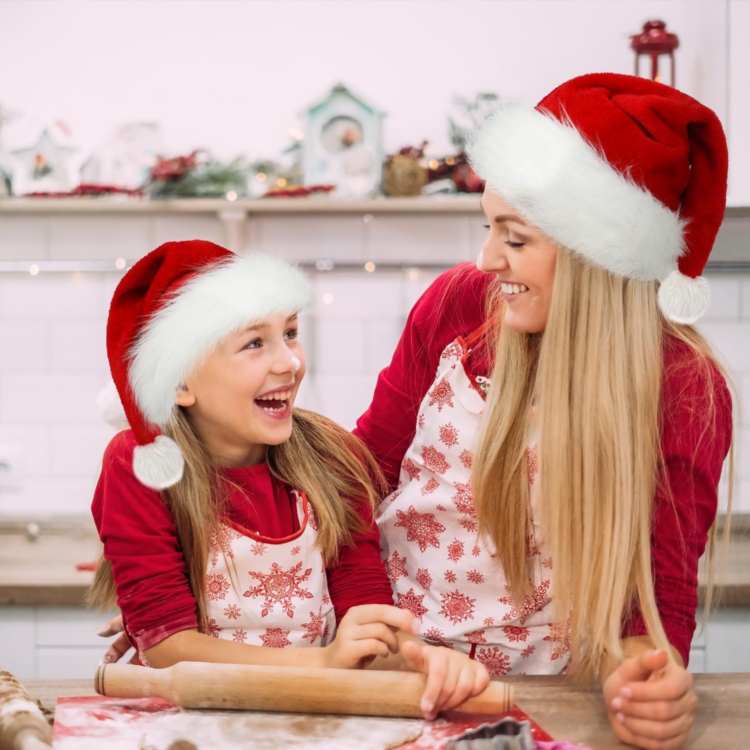 Christmas Hat, Santa Hats for Adults & Kids Red Velvet Comfort Extra Thicken Holiday Xmas Hat for New Year Festive Party