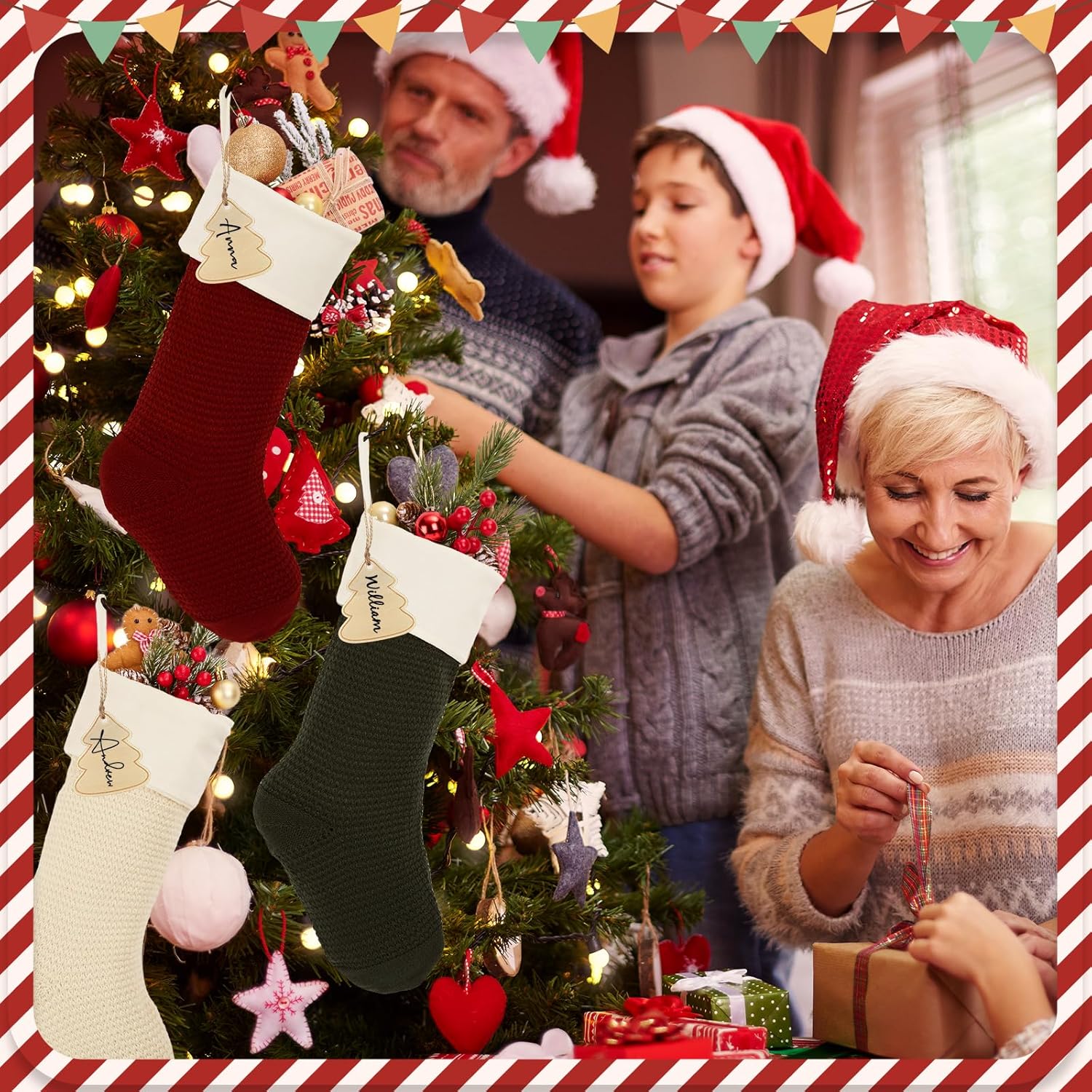 Flycalf Velvet Christmas Stockings 6 Pack Large 20 Inches with Hanging Loop Embroidery Classic Luxury Family Ornament Fireplace Hanging Stockings for Christmas Decorations