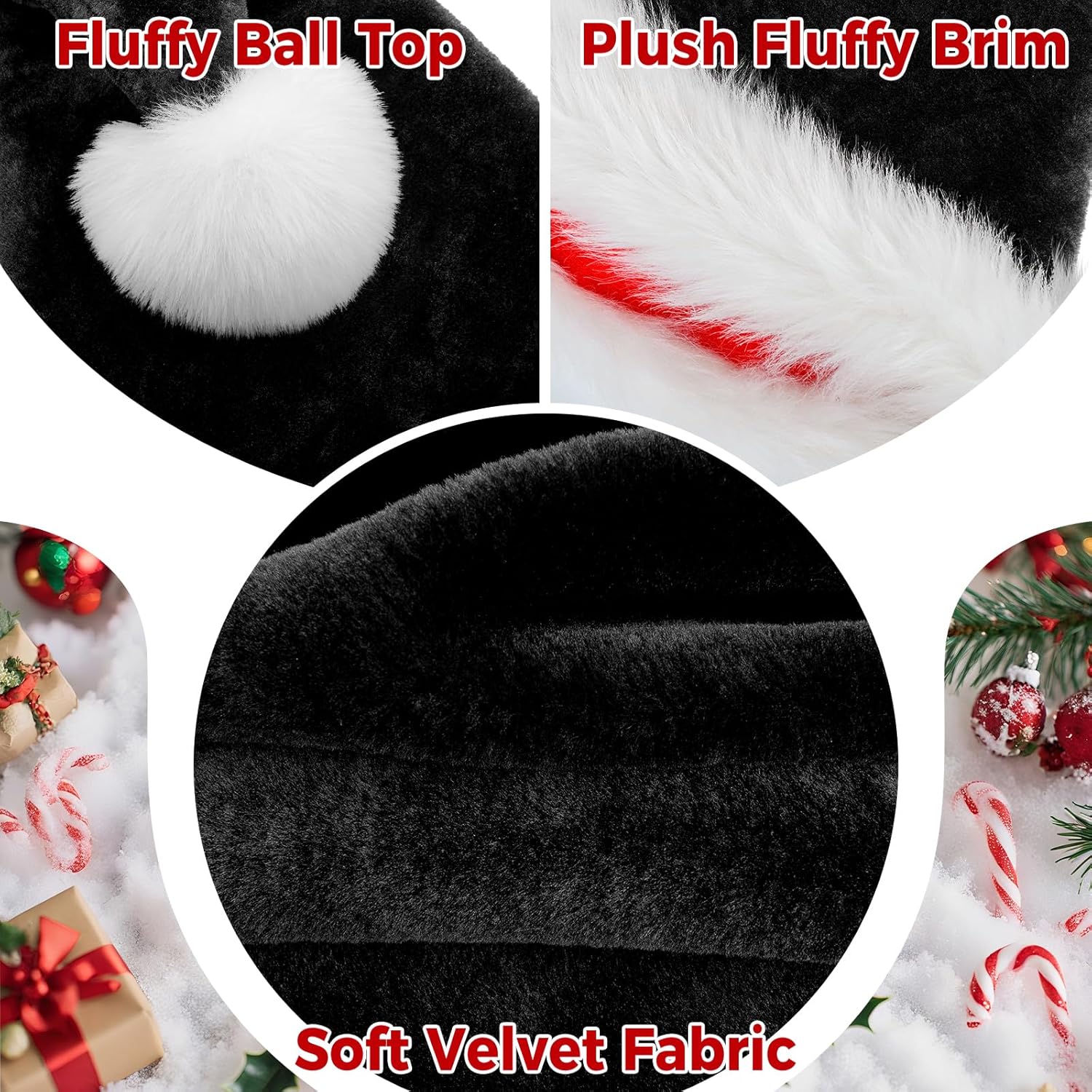 Christmas Santa Hat for Adults, Thicken Soft Velvet Comfort Classic Santa Claus Hat for New Year Party Headwear Holiday