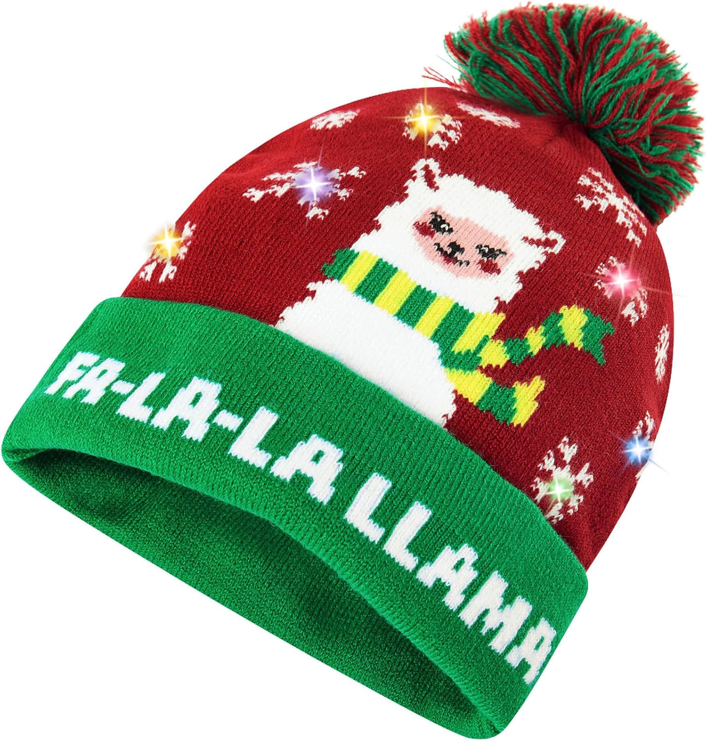 Unisex Ugly LED Christmas Hat Novelty Colorful Light-up Stylish Knitted Sweater Xmas Party Beanie Cap(6 Lights)