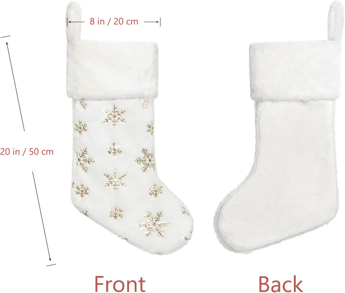 Dremisland 4 Pack Christmas Stockings - 20 Inch Cream White Faux Fur Xmas Stockings with Silver Sequin Snowflakes Super Soft Thick Plush Xmas Stockings for Christmas Decoration Holiday Decor (Sliver)