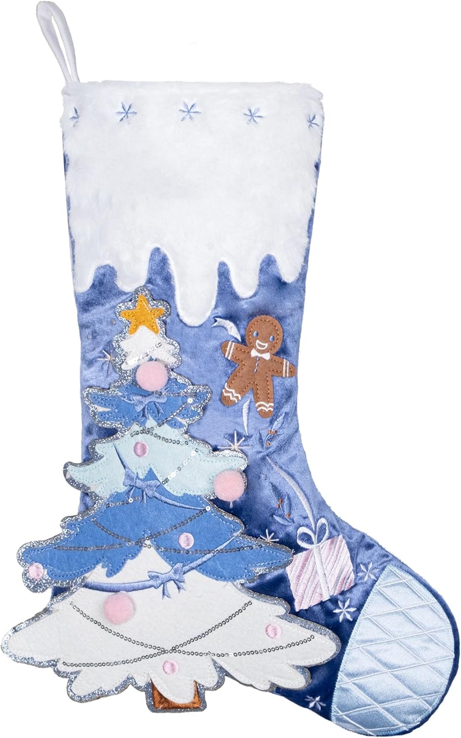 BHD BEAUTY Set of 6 Christmas Stockings Gray Burlap Buffalo Red Plaid Soft Faux Fur 20 Inches Lovely Embroidery Pattern for Family Decorations Hanging Ornament for Xmas Holiday Party