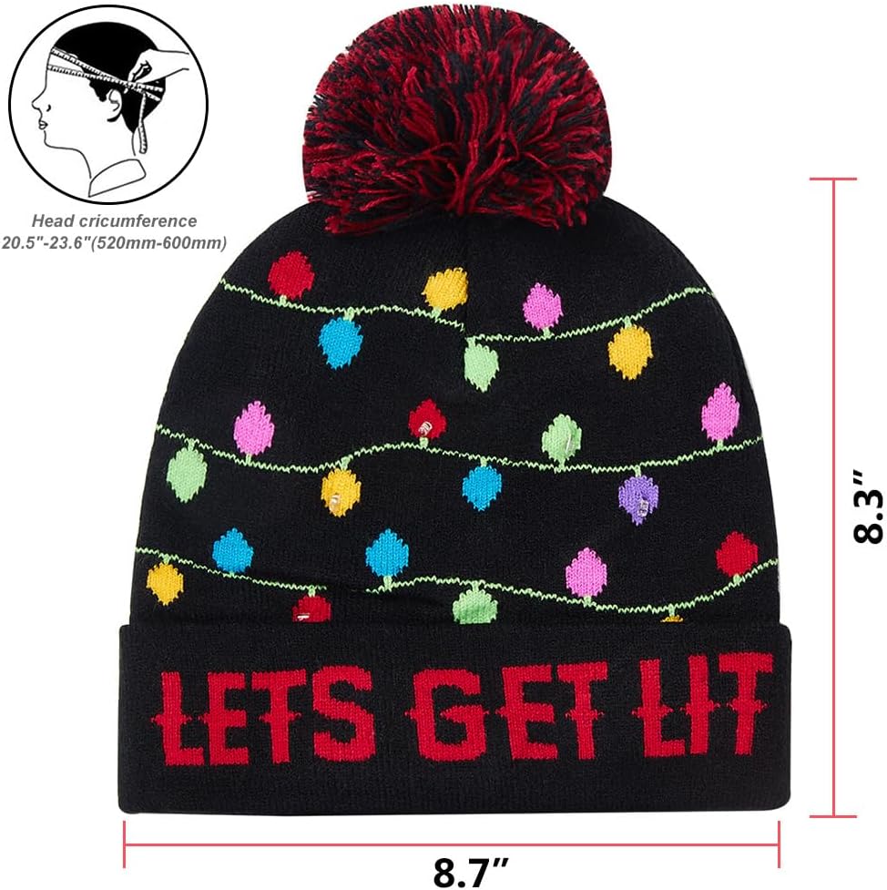 Unisex Ugly LED Christmas Hat Novelty Colorful Light-up Stylish Knitted Sweater Xmas Party Beanie Cap(6 Lights)