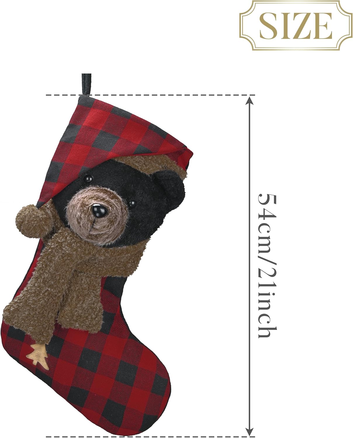 Valery Madelyn Christmas Stockings for Christmas Gifts & Decorations, 21 Inch Fabric Red Black Tartan Bear Cute Plush Personalized Fireplace Hanging Ornament for Holiday Xmas Party Decor