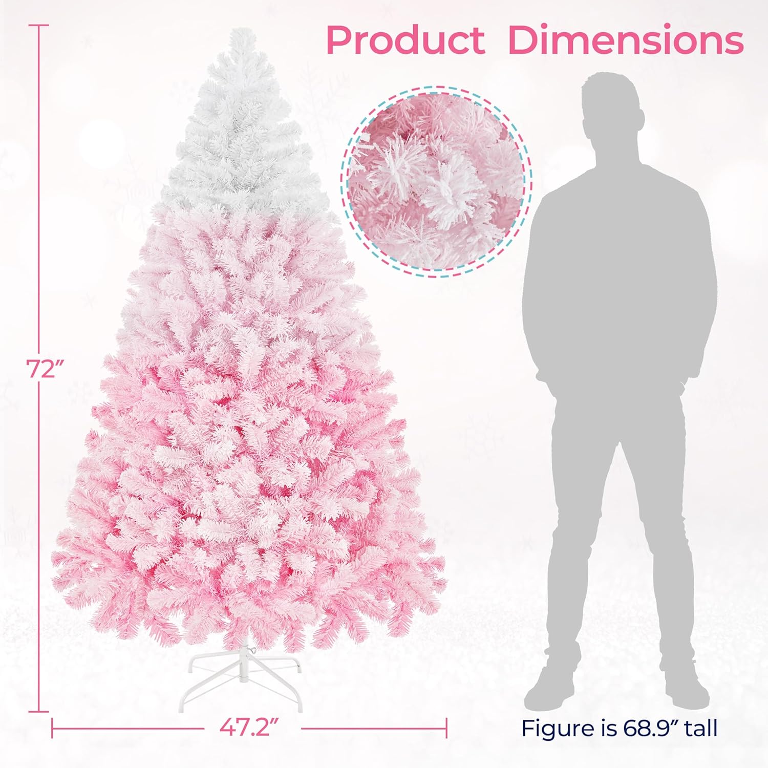 6ft Snow Flocked Pre-lit Christmas Tree with 250 Warm White Lights, 820 Lush Branch Tips & Quick-Assembly Hinged Design, Full Artificial Xmas Tree for Winter Holiday Décor, Green & White