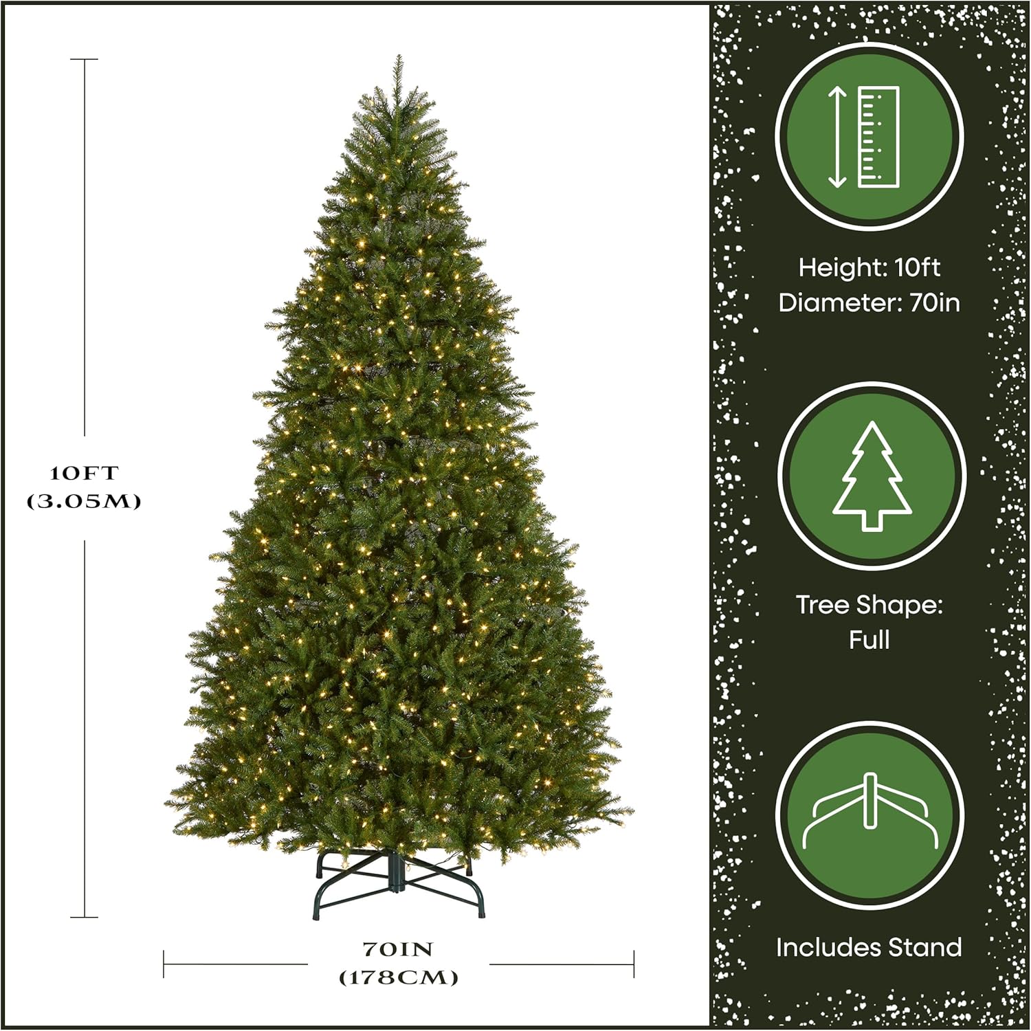 National Tree Company 7.5 ft Pre-Lit Dunhill Fir Artificial Christmas Tree, 700 LED Lights, 2,514 Tips, Foot Pedal, 10 Light Functions, Includes Stand, Green
