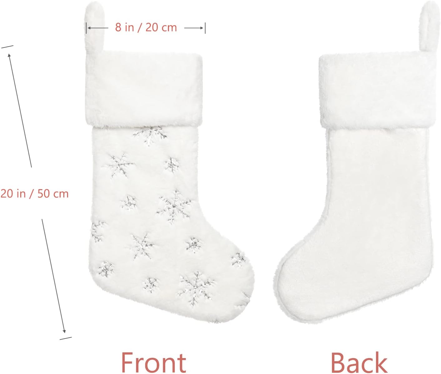 Dremisland 4 Pack Christmas Stockings - 20 Inch Cream White Faux Fur Xmas Stockings with Silver Sequin Snowflakes Super Soft Thick Plush Xmas Stockings for Christmas Decoration Holiday Decor (Sliver)