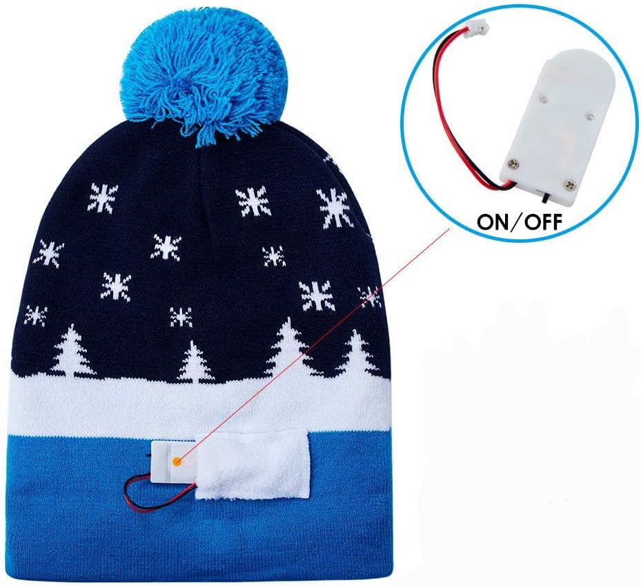 Unisex Ugly LED Christmas Hat Novelty Colorful Light-up Stylish Knitted Sweater Xmas Party Beanie Cap(6 Lights)
