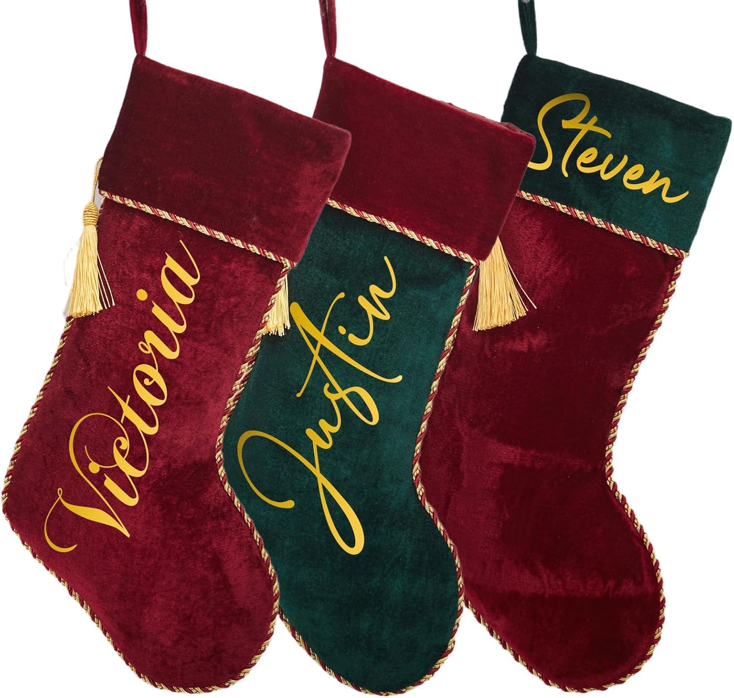Flycalf Velvet Christmas Stockings 6 Pack Large 20 Inches with Hanging Loop Embroidery Classic Luxury Family Ornament Fireplace Hanging Stockings for Christmas Decorations
