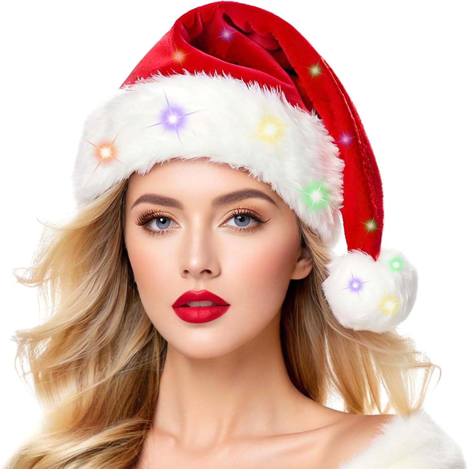 Christmas Hat Santa Hats for Adults Unisex Red Velvet Extra Thicken Xmas Hat for New Year Festive Holiday Party