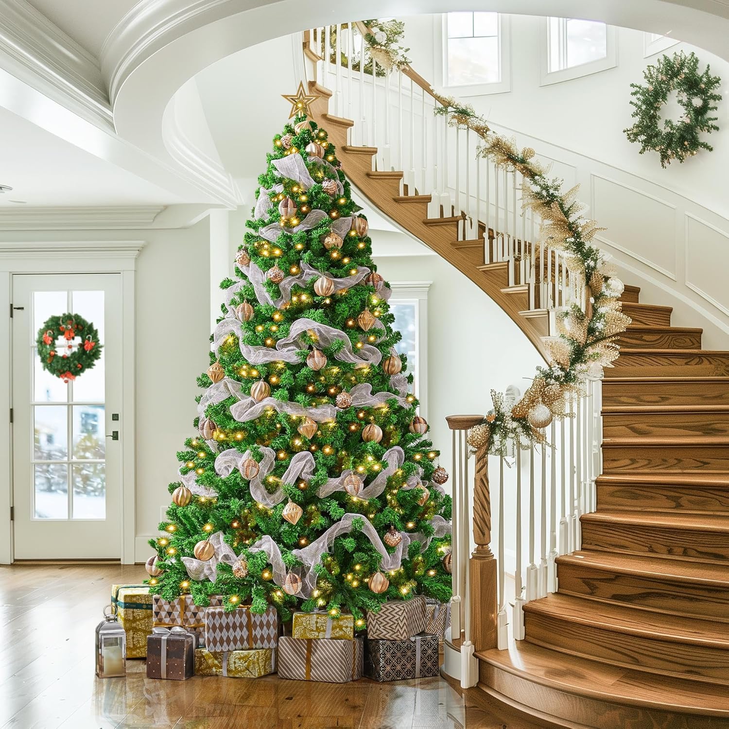 6ft Snow Flocked Pre-lit Christmas Tree with 250 Warm White Lights, 820 Lush Branch Tips & Quick-Assembly Hinged Design, Full Artificial Xmas Tree for Winter Holiday Décor, Green & White