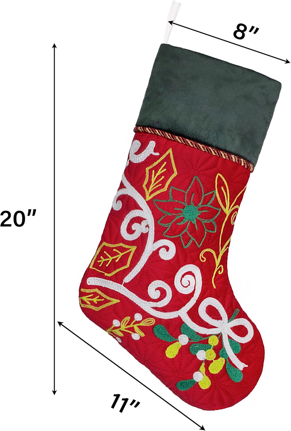 BHD BEAUTY Set of 6 Christmas Stockings Gray Burlap Buffalo Red Plaid Soft Faux Fur 20 Inches Lovely Embroidery Pattern for Family Decorations Hanging Ornament for Xmas Holiday Party