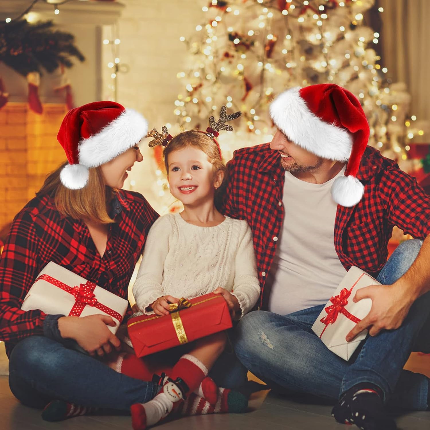 Christmas Hat Santa Hats for Adults Unisex Red Velvet Extra Thicken Xmas Hat for New Year Festive Holiday Party