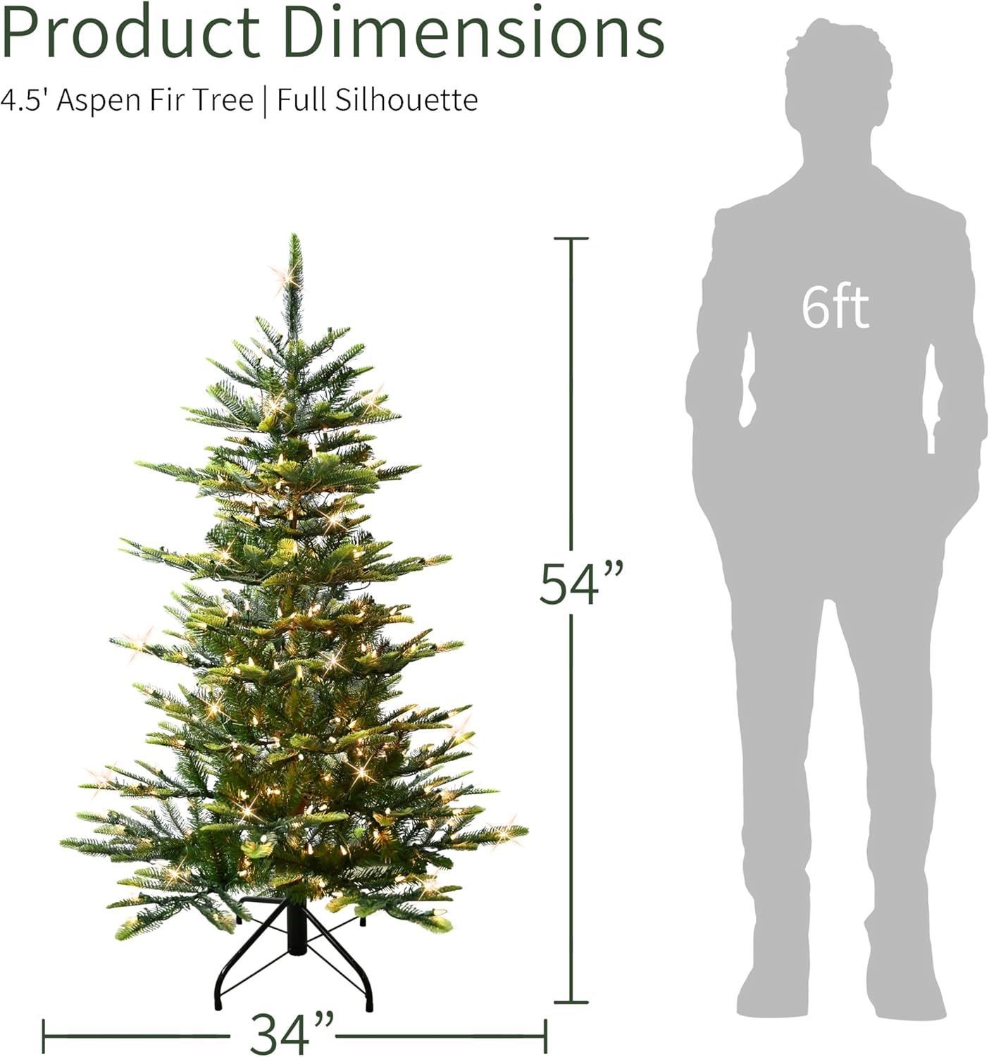 7.5ft Pre-Lit Aspen Fir Artificial Christmas Tree with 700 Clear Lights, 1319 Realistic Dense Branch Tips, Easy Setup Artificial Trees with Sturdy Metal Stand