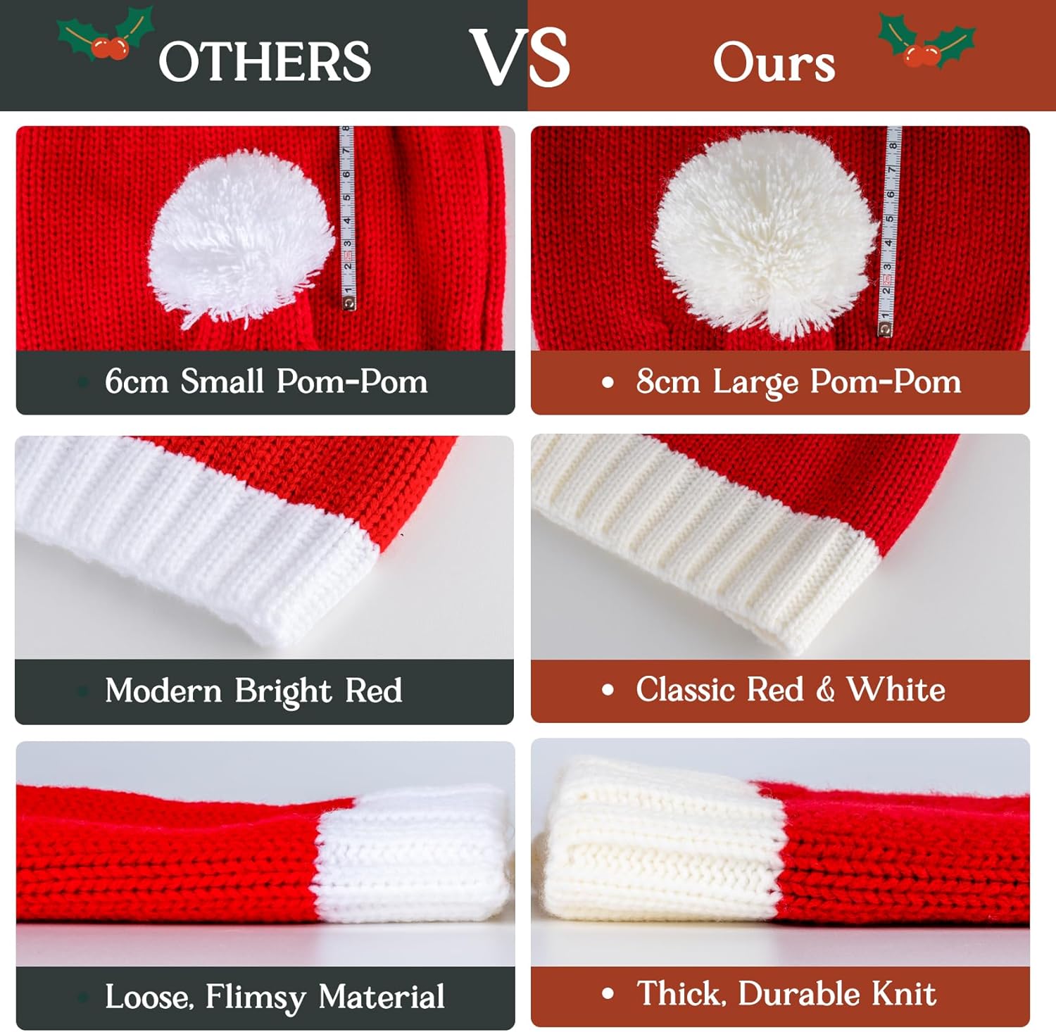 Santa Hat Christmas Hat Xmas Adult Women Men Washable Fade-restant Knitted Soft Warm Long