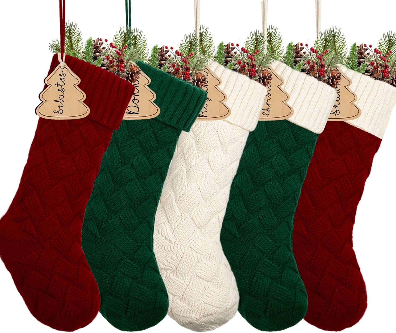 Flycalf Velvet Christmas Stockings 6 Pack Large 20 Inches with Hanging Loop Embroidery Classic Luxury Family Ornament Fireplace Hanging Stockings for Christmas Decorations